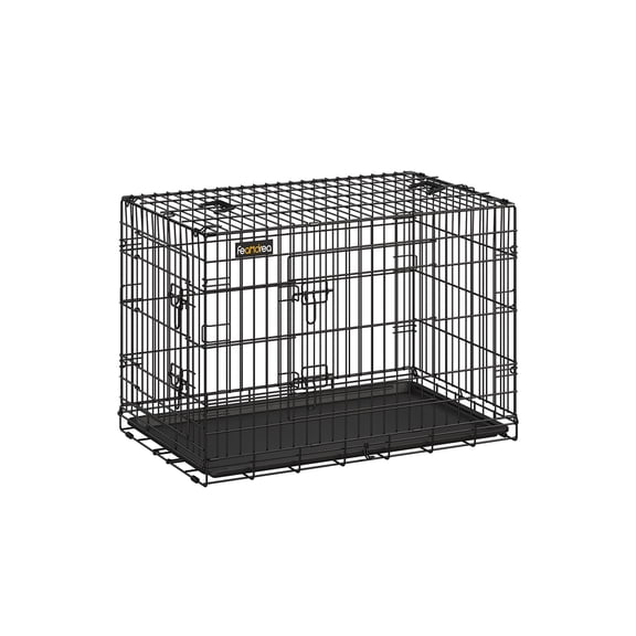 Feandrea Cage pour Chien, Chenil Pliable de 36,4 Po avec 2 Portes, Plateau Amovible, Cage pour Chien en Métal, L, Noir