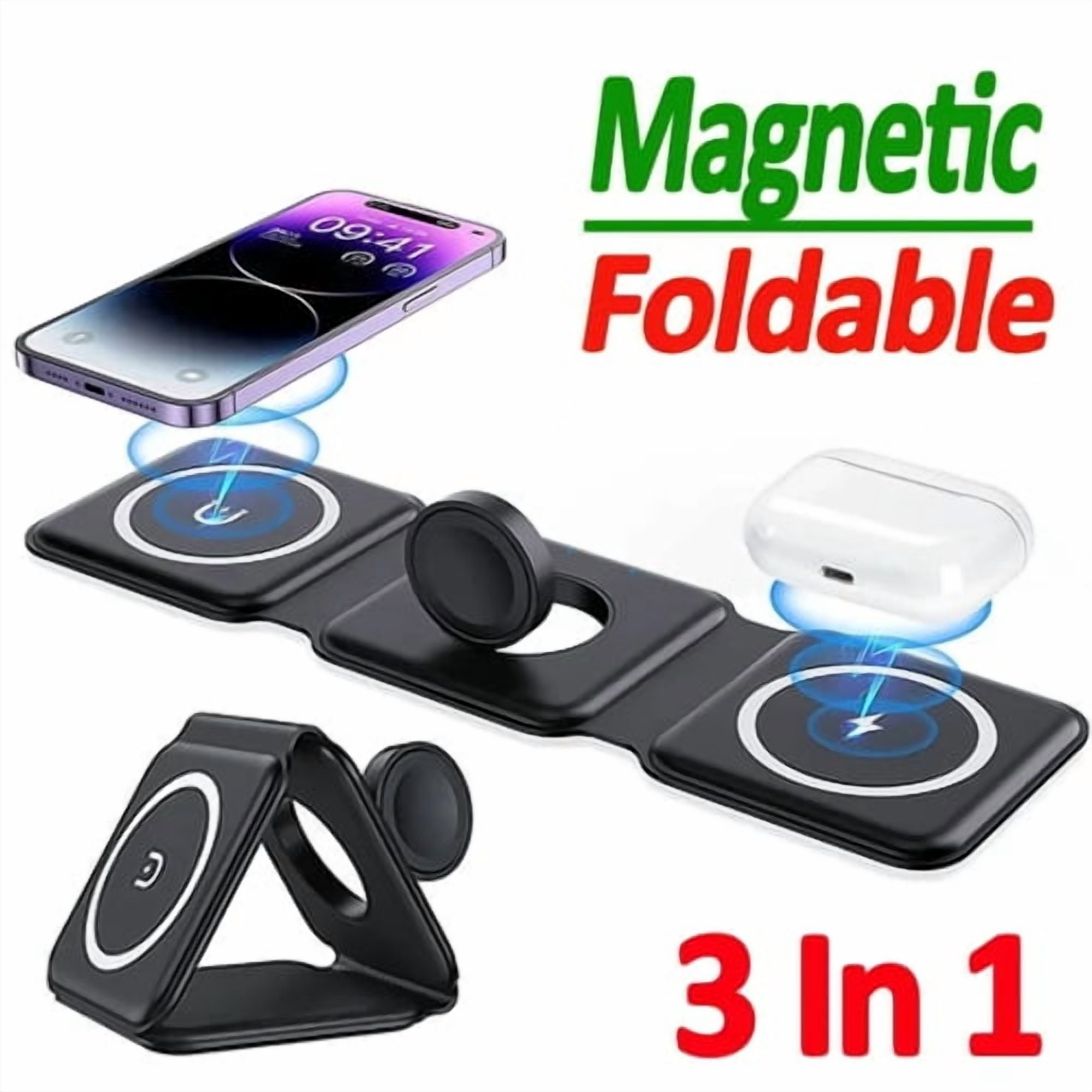 SuperShield 3-in-1 Wireless Charging Station Charger With for iPhone, Apple Watch & AirPods - Black