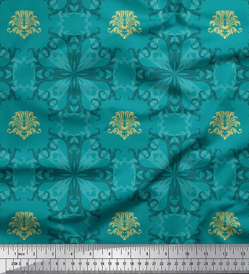 Soimoi Crepe Silk Fabric Filigree Damask Decor Fabric Printed Yard 42 Inch Wide