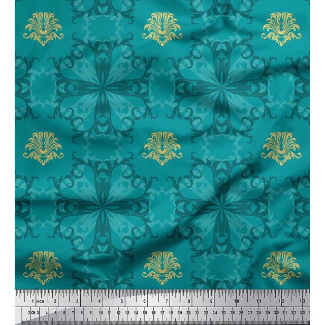 Soimoi Poly Georgette Fabric Filigree Damask Print Fabric by the Yard 42 Inch Wide