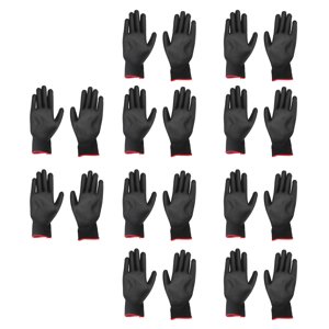 Work Gloves Men, Work Gloves Pack 10 Pairs Safety Work Gloves PU Coated Static Proof Nylon General Black with Red Edge for Lab, Electronic Workshop, Gardening
