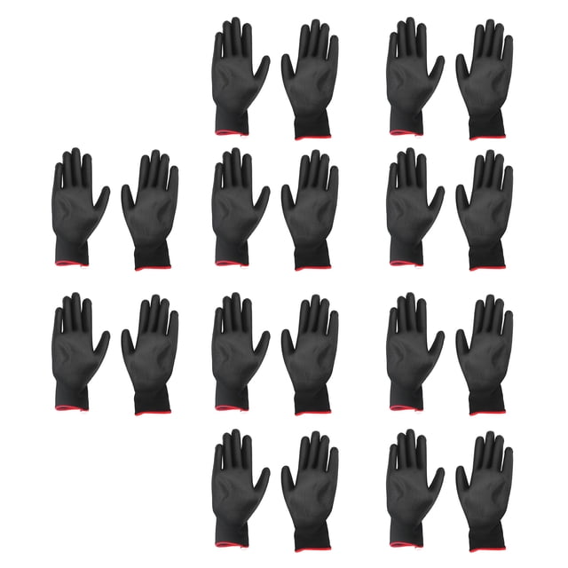 Work Gloves Men, Work Gloves Pack 10 Pairs Safety Work Gloves PU Coated Static Proof Nylon General Black with Red Edge for Lab, Electronic Workshop, Gardening