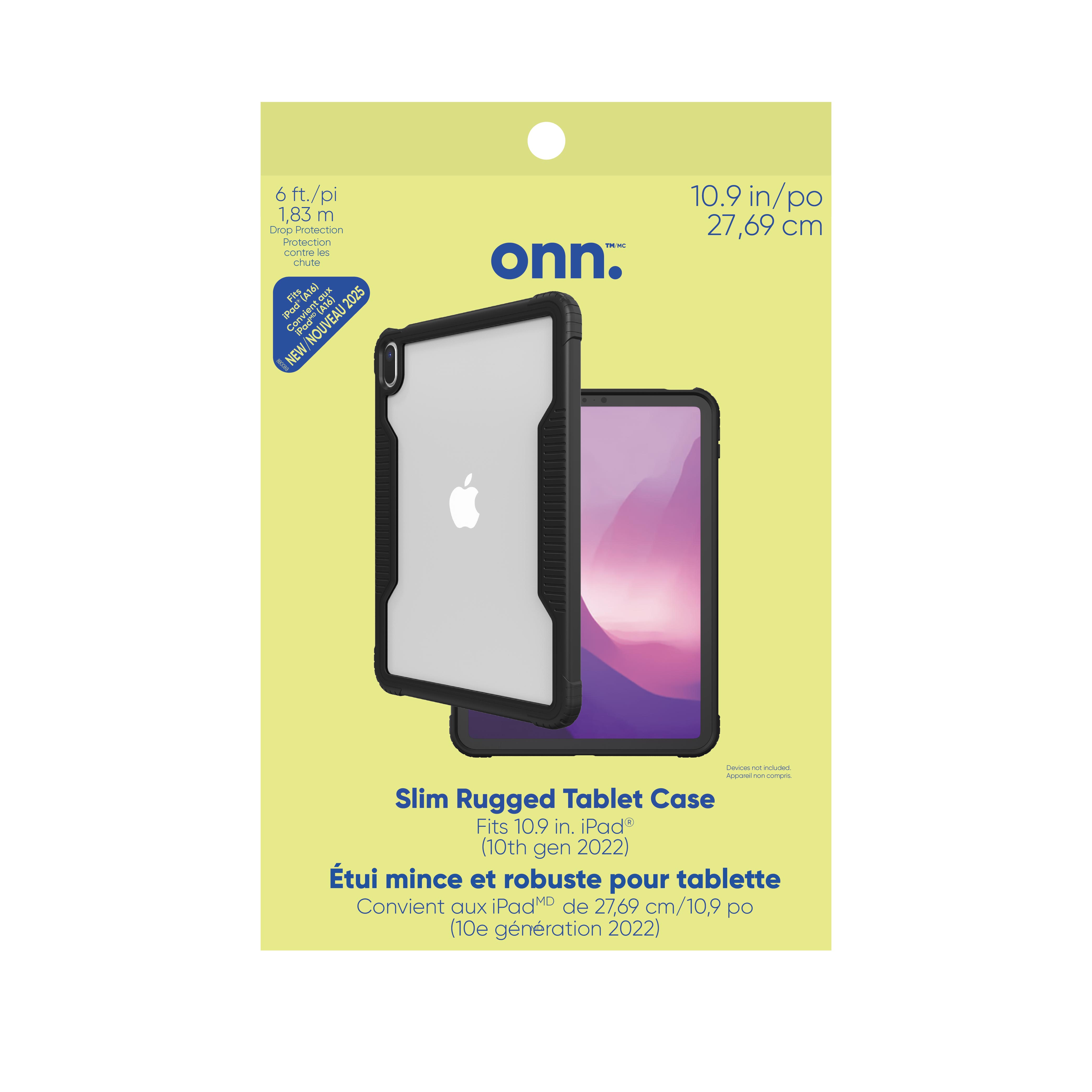 Onn. Slim Rugged Tablet Case for iPad (A16), iPad (10th generation) - Black/Clear
