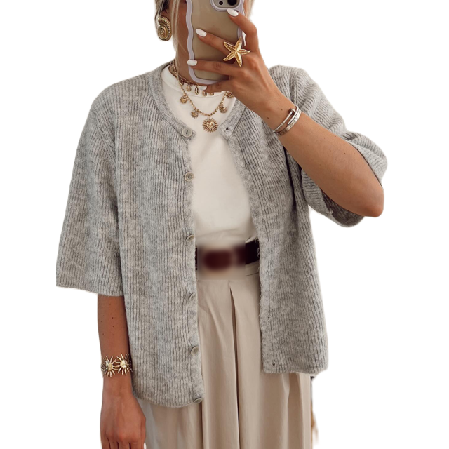 FOCUSNORM Cardigan Tricoté pour Femmes Automne Manches Mi-Longues Col Rond Couleur Unie Boutonné Tricoté