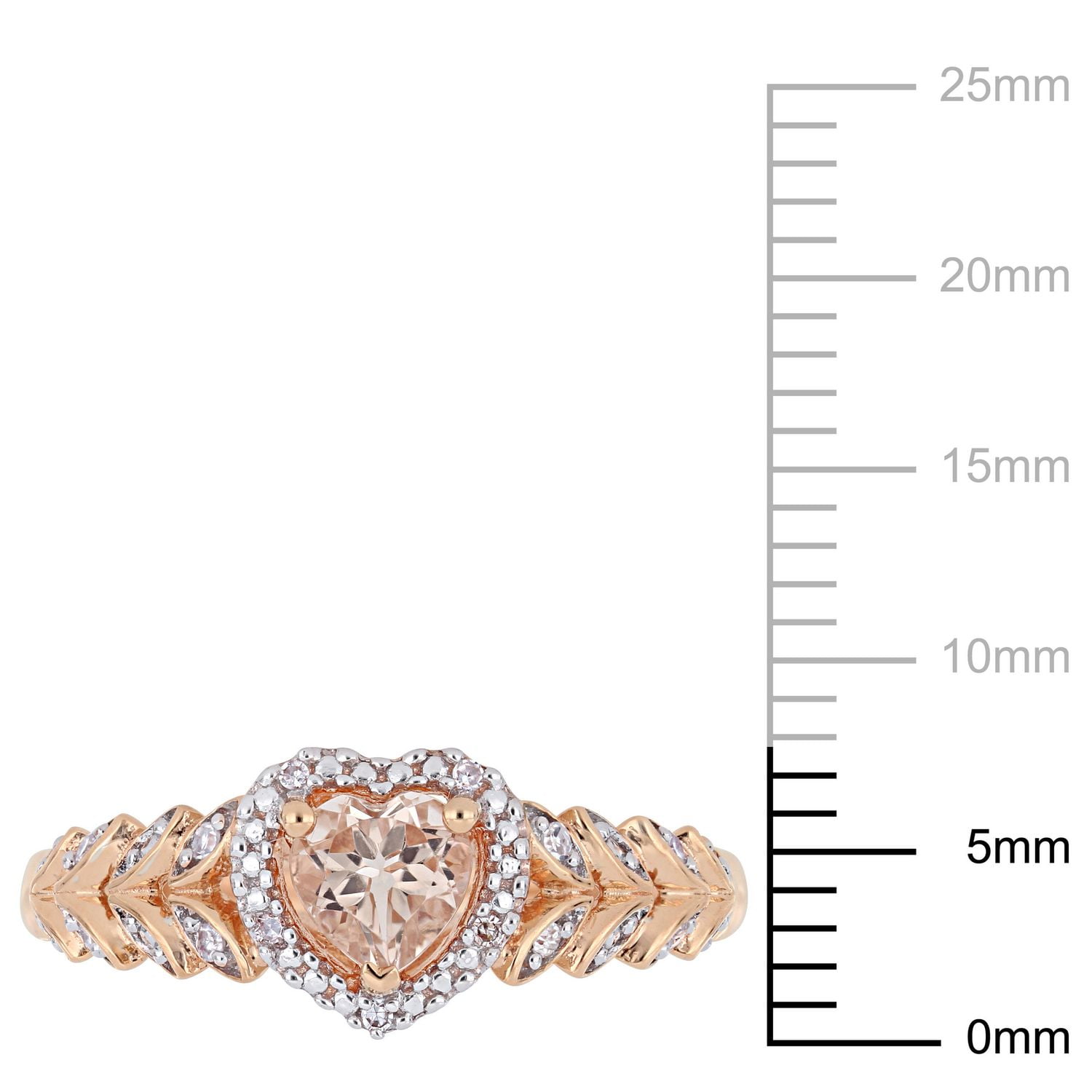 Bague auréole de forme cœur Tangelo avec morganite 1/2 CT PBT et accents de diamants en or rosé 10K
