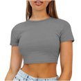 thumbnail image 2 of Jsaierl Women's Solid Color Short Tops Summer Round Neck Short Sleeve T-Shirts Slim Classic Versatile Tees, 2 of 8