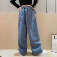 thumbnail image 2 of BOBOGOJP Toddler Girl Straight Leg Jeans Elastic Waist Distressed Ripped Straight Leg Denim Jeans Red 2-3 Years, 2 of 5