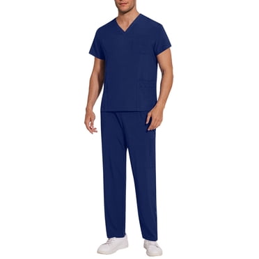 Bocqde Scrubs Set for Men - Classic V-Neck Stretch Top & Straight Pants Drawstring with Pocket, Elastic Waistband