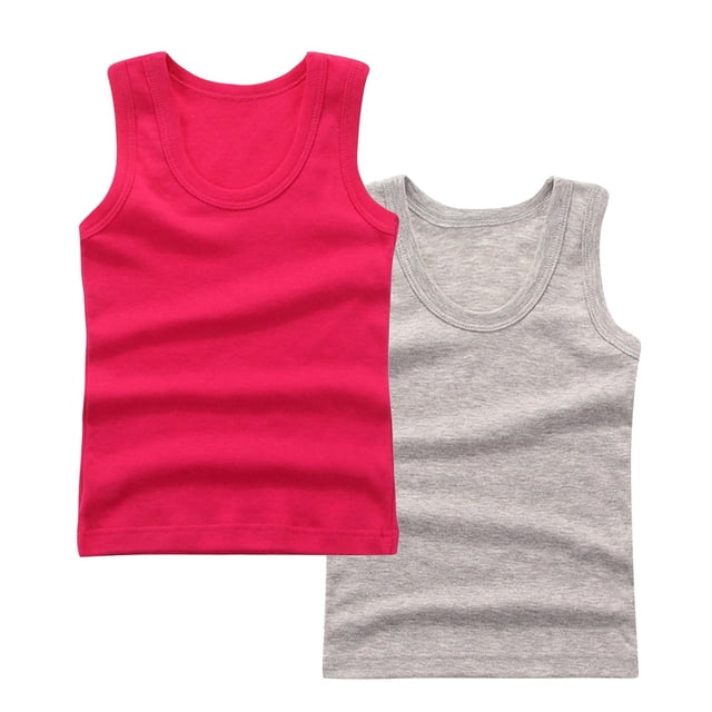 StSilkitty Lot de 2 Camisoles pour Garçons Filles Coton Couleur Unie Sans Manches Col Rond Blouses Haut Doux et Respirant