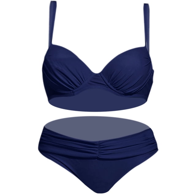 B91xZ Women Two Piece Swimsuit Halter Triangle Tops String Bikini Sets,Navy XL