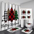 thumbnail image 1 of MesaSe Ensemble de Rideau de Douche 4 Pcs avec Tapis Antidérapant, Couvercle de Toilette et Tapis de Bain, Noël à la Ferme, Carreaux Buffalo Rouges et Noirs, Camion, Vache Laitière, Rideau de Douche Durable pour Salle de Bain, 1 of 8