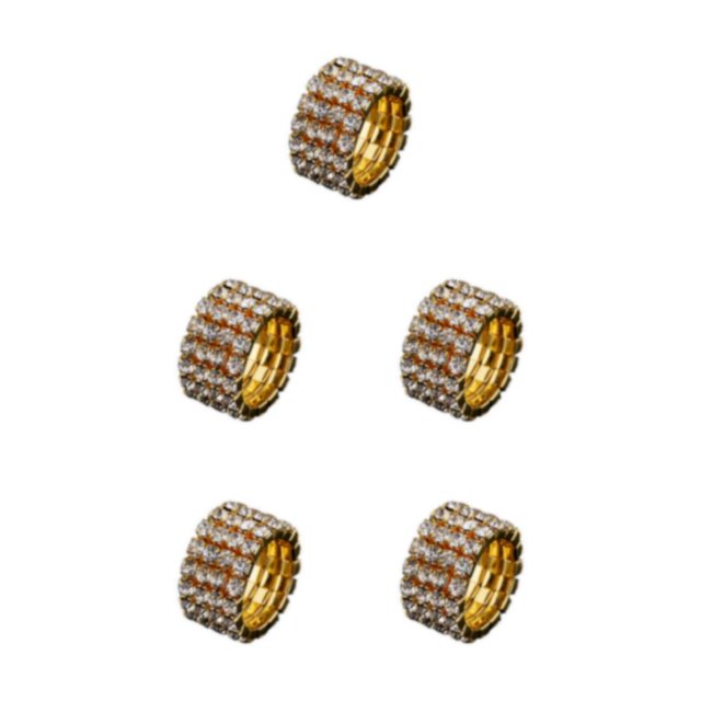 Maytalsory Bague en Cristal Extensible de Luxe Unique pour Déclaration d'Amour Bague Incrustée à la Mode Dorée 4 Rangées 5Ensemble