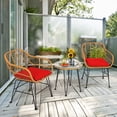 thumbnail image 1 of Costway Ensemble Bistro de Patio en Rotin 3 Pcs avec Coussins Chaise Table Rouge, 1 of 10