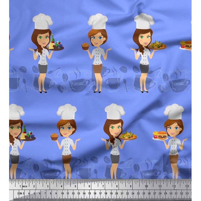 Soimoi Cotton Cambric Fabric Cook Girl Printed Fabric 1 Yard 56 Inch Wide
