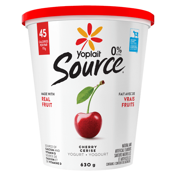 Yoplait Source 0% Smooth Traditional Yogurt, Cherry, No Added Sugar, 630g