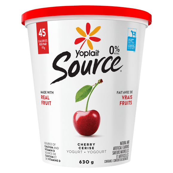Yoplait Source 0% Smooth Traditional Yogurt, Cherry, No Added Sugar, 630g