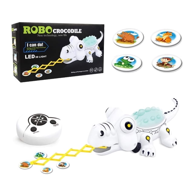Interactive Robo Crocodile Toy, 2.4G Wireless Remote Control Crocodile Toy with LED Lights, Sound, Walking Function, Tongue Shooting - 5688-8