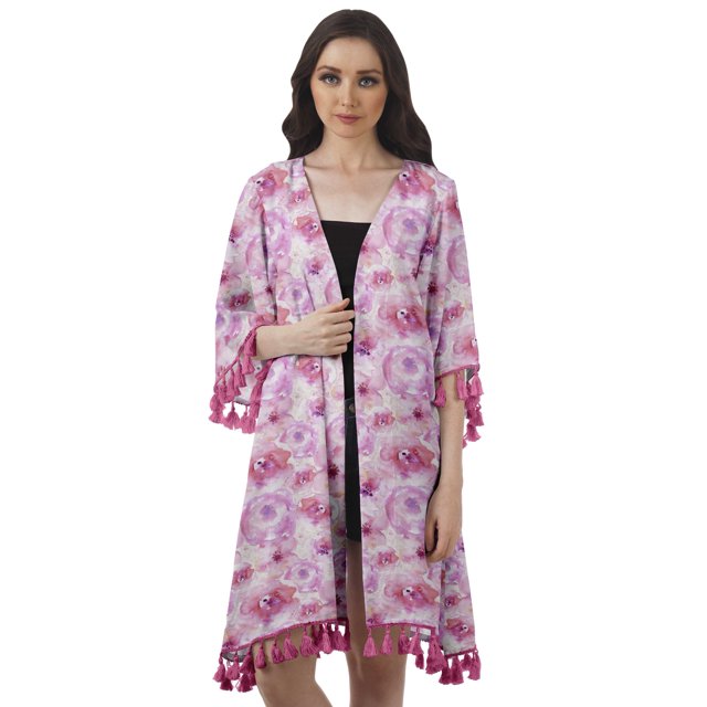 Moomaya Boléro Imprimé en Georgette Mousse, Tissu de Plage, Cardigans à Manches 3/4 pour Femmes