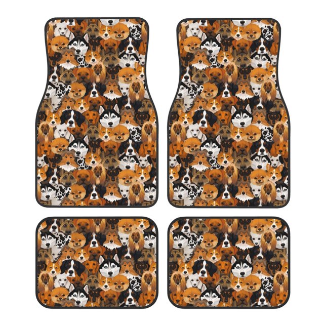 Lsque Dogs Different Breeds Print 4-Piece Floor Mats, Heavy-Duty Rubber Liners, Anti-Slip Design, All-Season Automotive Protection, Vehicles, Cars, Trucks, and SUVs
