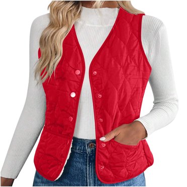 Lovzfmll Fall Jackets for Women, Solid Color Sleeveless Vest, Cotton Wadded Plush Quilted Puffer, Winter Clothing