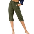 thumbnail image 1 of Innerwin Pantalon Capri de Détente à Taille Haute à Boutons pour Femme, Vert Armée, m, 1 of 2
