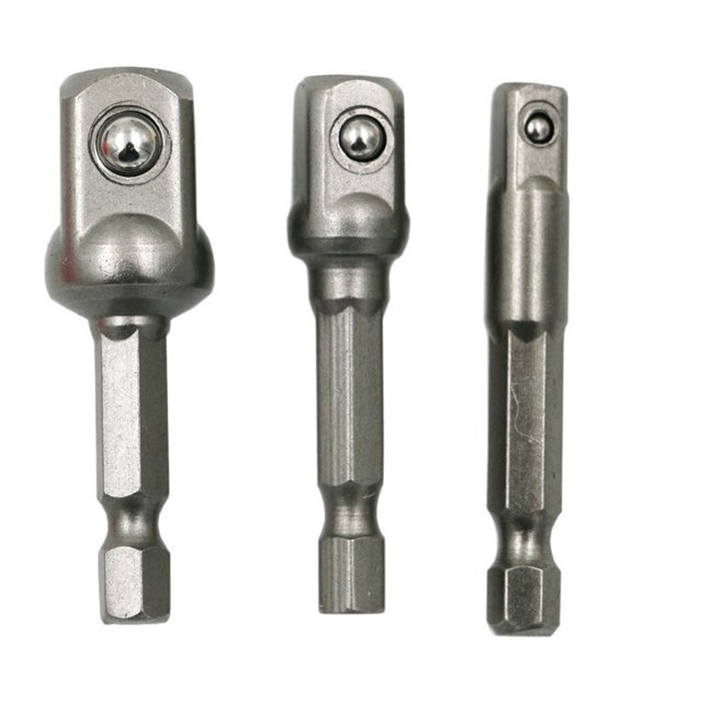 Shisuyan 3PCS Socket Adapter Set 1/4" 3/8" 1/2" Square Impact Socket Extension Connector Power Drill Bit Adapter