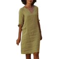 thumbnail image 1 of 2025 et Robe Nuisette en Lin à Manches Courtes Grande Taille Vacances Semi-Décontractée Robe Tunique pour Femme Grande Taille Robe Mini à Col en V Robes Maxi Décontractées pour Femmes Couleur Unie Femme, 1 of 7