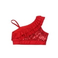 thumbnail image 4 of iixpin Kids Girls Sleeveless Sequin Ruffle Dance Top Shirt Asymmetrical Shoulder Straps Performance Crop Top Red 8, 4 of 7