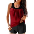 thumbnail image 1 of RKSTN Tankini Swimsuits for Women Summer Fashion Solid ColorConservative Two Piece Set Bathing Suits with Boyshorts Loose Plus Size Round Neck Sleeveless Pleated Swimsuits, 1 of 5
