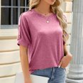 thumbnail image 4 of FAIWAD Tuniques d'Été pour Femmes Manches Courtes Col Rond Boutons T-Shirts Blouses Unies, 4 of 9