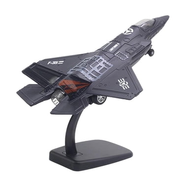 HILABEE Die Cast Diecast Alloy Pull Back LED Light & Sound Aircraft American Airlines Heavy Fighter Plane With Detachable Stand Collectibles Black