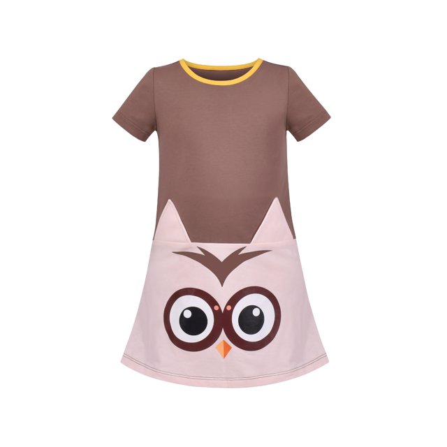 Robe Fille Hibou Mignon Animal Décontracté Coton Manches Courtes 4 Ans