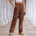 thumbnail image 2 of Besolor Jeans Cargo Taille Haute pour Femmes, Jeans Extensibles à Jambe Droite avec Poches à Rabat, Brun, 2 of 7