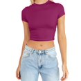 thumbnail image 1 of JIRNDf Hauts pour Femmes T-Shirts d'Été Tendance Mode Manches Courtes Mignon Court Basique Col Rond Coupe Ajustée Blouse pour Femmes Tunique Décontractée Hauts Or Rose m, 1 of 5