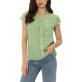 thumbnail image 1 of INSPIRE CHIC Women's Floral Blouse Short Cap Sleeve Chiffon Casual Ruffle Tops L Light Green, 1 of 6