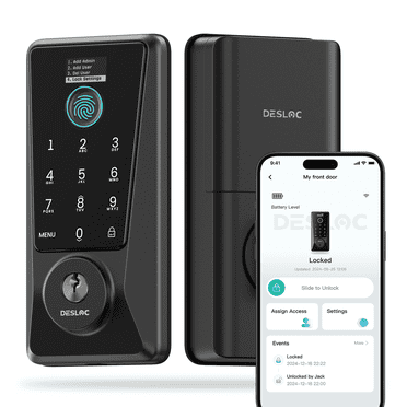 DESLOC D110 Plus Smart Pêne Dormant Lock avec Wi-Fi Intégré, Empreinte Digitale et Contrôle par Application, Entrée Sans Clé pour Lock, Installation Facile, Noir