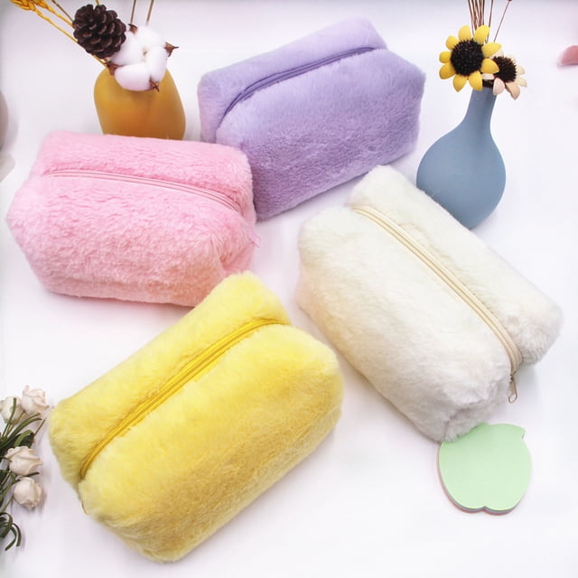 Cosmetic Bag Candy Color Plush Square Portable Large Capacity Toiletry Bag for Vacation