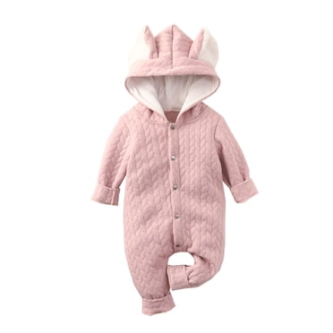 IROINID Savings Baby Bodysuit Long Sleeve Newborn Baby Boys Girls Romper Hooded Jumpsuit Fall And Winter Cute Outfit Clothes,Pink