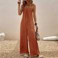 thumbnail image 1 of Maqroz Wide Leg Jumpsuits for Women Dressy Plus Size Adjustable Spaghetti Strap Pleated V Neck Button Down Rompers Jumpsuits Spring Summer Casual Loose Bib Overalls Palazzo Pants with Pockets S, 1 of 4