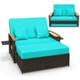 thumbnail image 1 of Costway Ensemble de Lit de Jour en Rotin pour Patio avec Causeuse Rembourrée et Pouf de Rangement pour Véranda Turquoise, 1 of 4