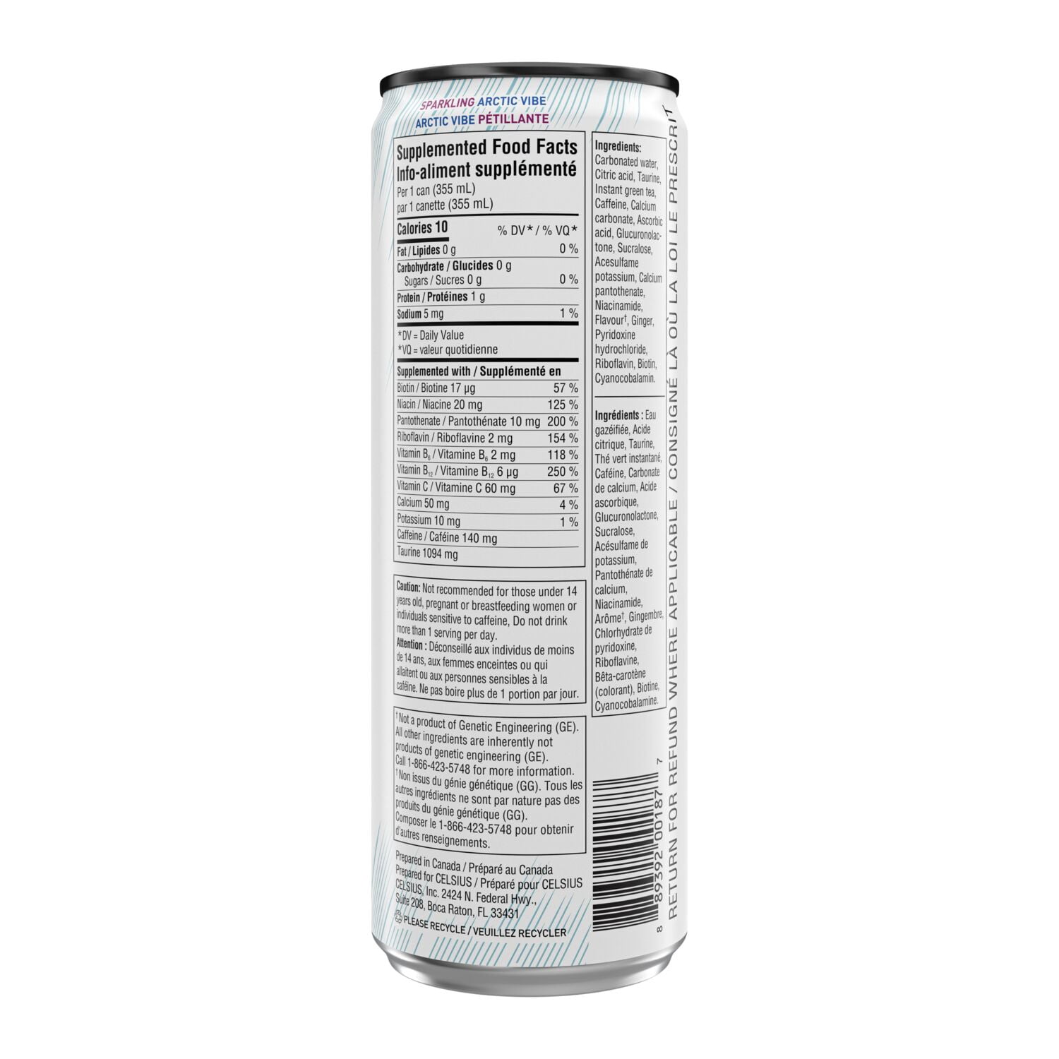 Celsius Boisson énergisante Arctic Vibe 4 x 355 ml Cannettes
