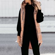 EGNMCR Puffer Vest Women, Sleeveless Parkas for Women, Women's Lightweight Long Winter Warm Jackets Coat With Hood Sleeveless Coats Warm Jacket With Pockets Women Coat