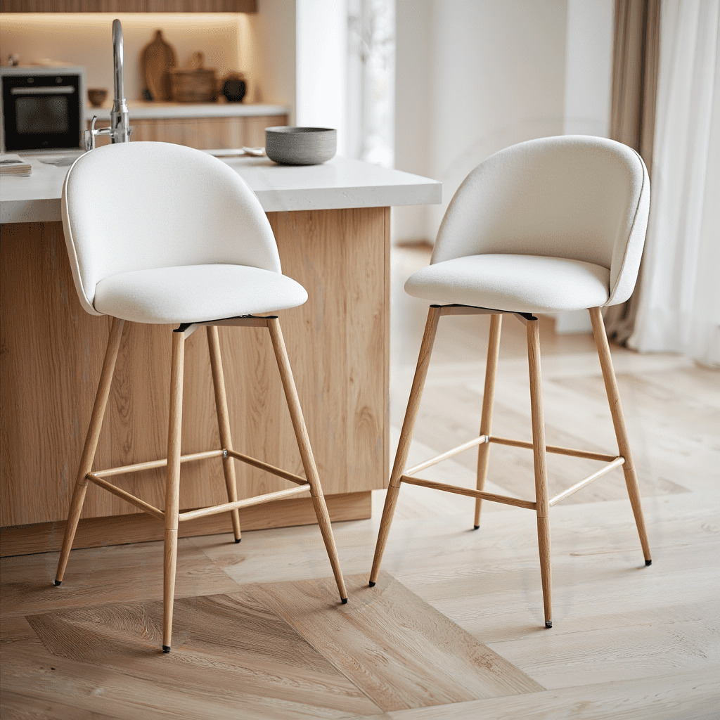 Ensemble de 2 tabourets de bar modernes Homy Casa avec revêtement en tissu et pieds en bois - Hauteur du siège : 66 cm