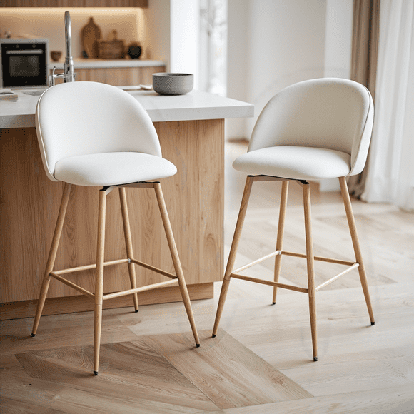 Homy Casa Set of 2 Modern Bar Stool with Fabric Upholstery - 26 in. Seat Height Adjustable Seat for Kitchen Island