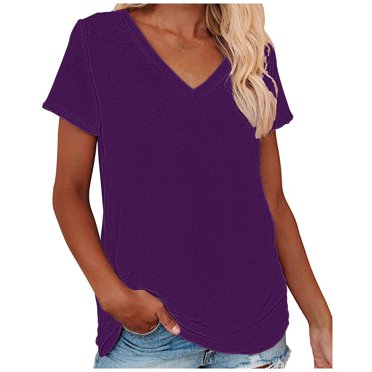 Birdeem T-Shirt Décontracté pour Femme à Col en V Uni à Manches Courtes
