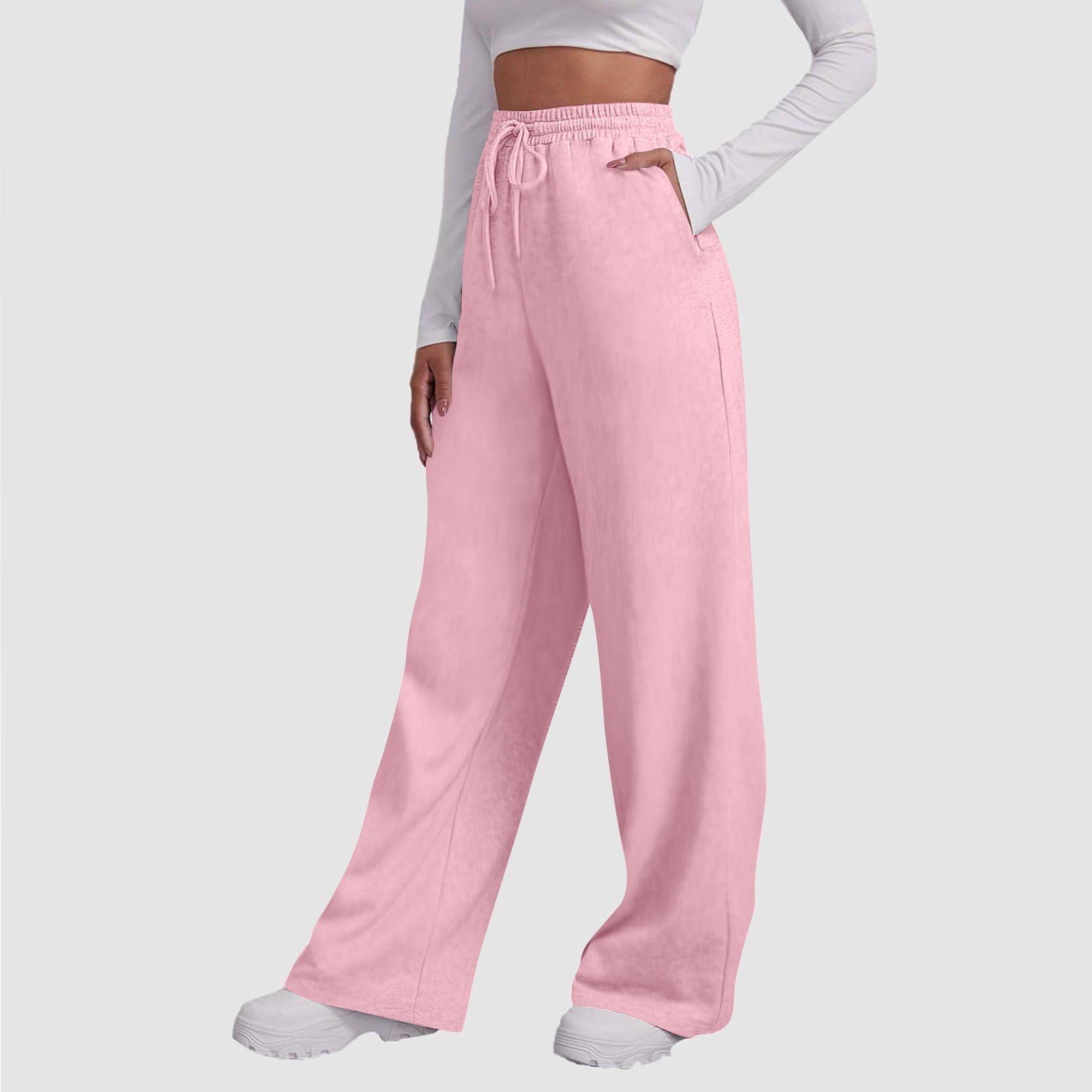 JGGSPWM Women's Wide Leg Sweatpants Solid Color Drawstring Baggy