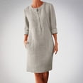 thumbnail image 2 of Daiosportswear Robe en Lin et Coton pour Femmes, Robe Chemise à Boutons à Manches Longues, Col Rond, Robe Habillée Décontractée Mini avec Robe Femme, Robes pour Femmes Beige 5X-Grand(XXXXXL), 2 of 5