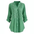 thumbnail image 2 of Leutsin Women Ladies Large Size Button Solid Lace V-Neck Long Sleeve Shirt Blouse, 2 of 4