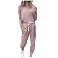 thumbnail image 1 of Mrat Sweatpants Women Set 2 Piece 2 Piece Jogging Sets Solid Polyester Long Sleeve Sweatsuits Sets Two Piece Track Suits Drawstring High Waist Pants Set Comfy Outfits D-Pink 3XL, 1 of 5