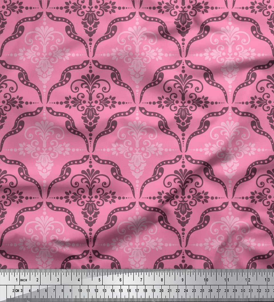 Soimoi Velvet Fabric Filigree Damask Printed Craft Fabric by the Yard 58 Inch Wide